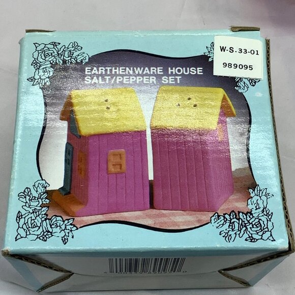 Vtg Earthenware House Salt Pepper Shakers Neon Bright Colors Unused In Box 1988 - Picture 7 of 10